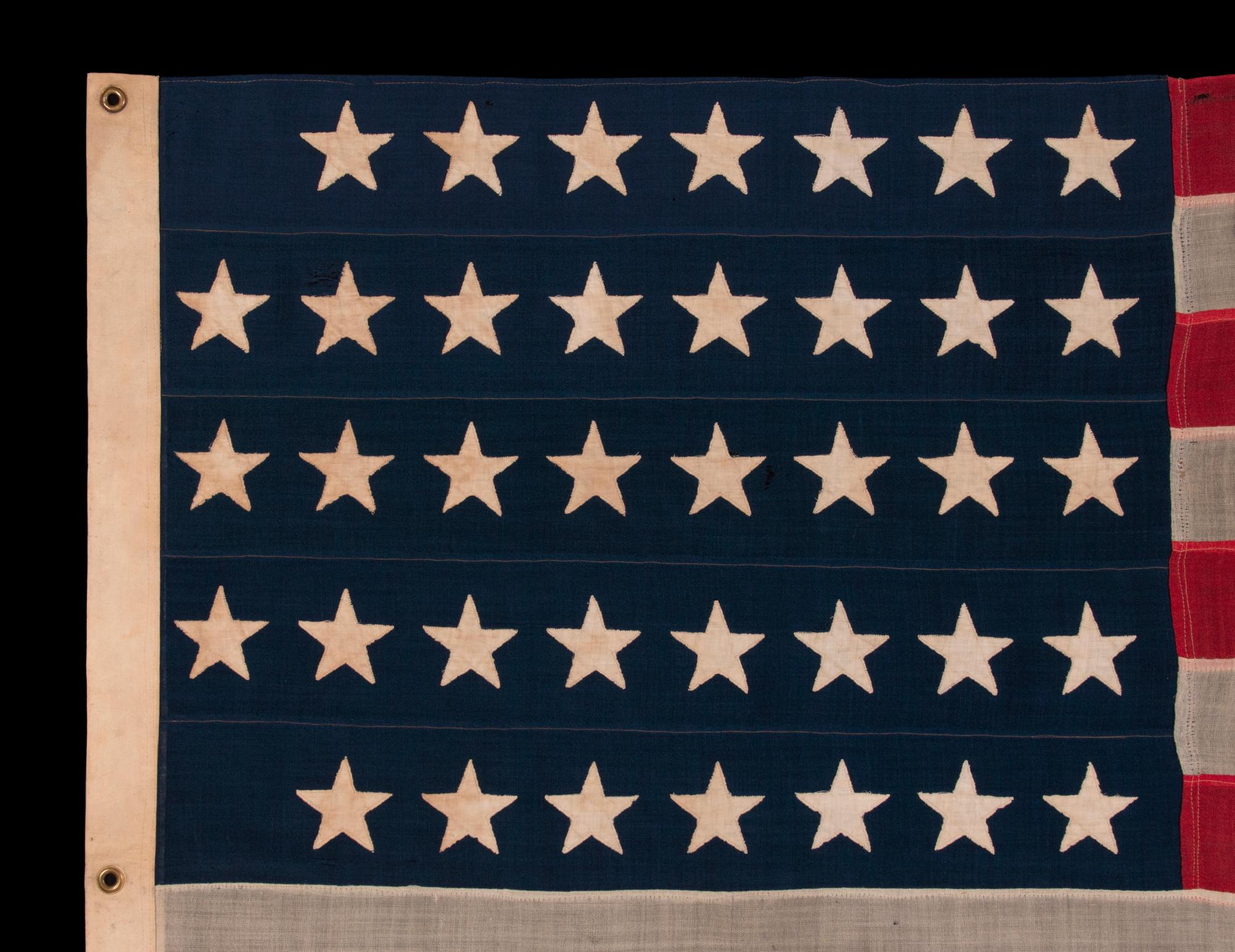 38 amerikanische Flagge mit Sternmotiv, Sterne in notiertem Muster, ca. 1876-1889 im Zustand „Gut“ im Angebot in York County, PA