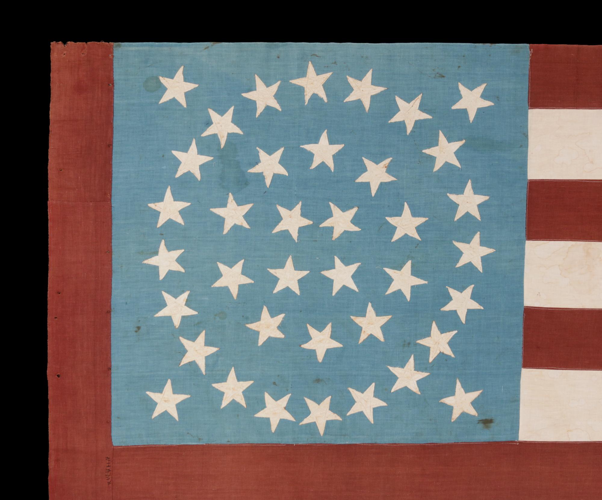 North American 38 Star American Flag w/ Extraordinary Features, Colorado Statehood, 1876-1889 For Sale