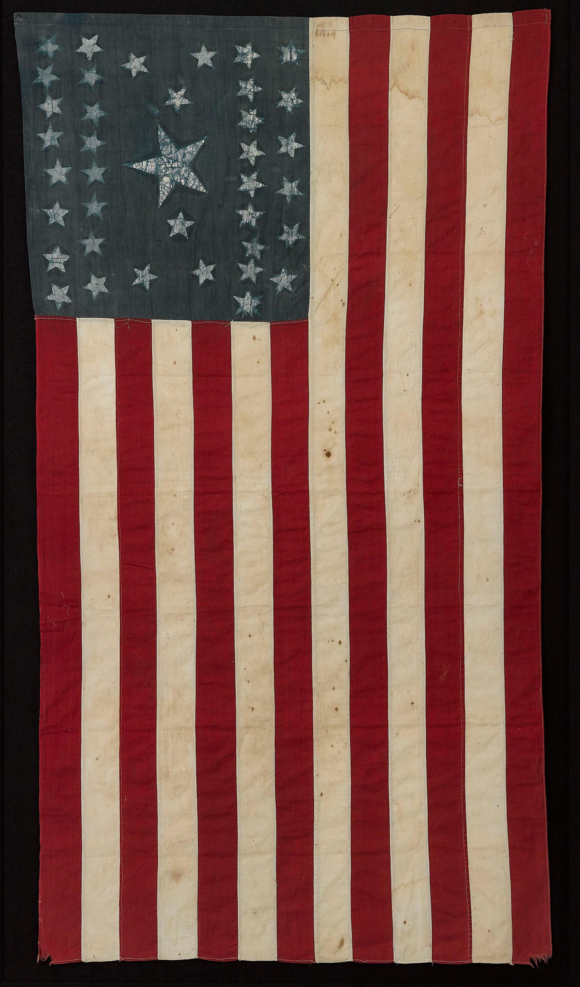 Late 19th Century 38-Star Vertical American Flag, Celebrating Colorado Statehood, Circa 1876