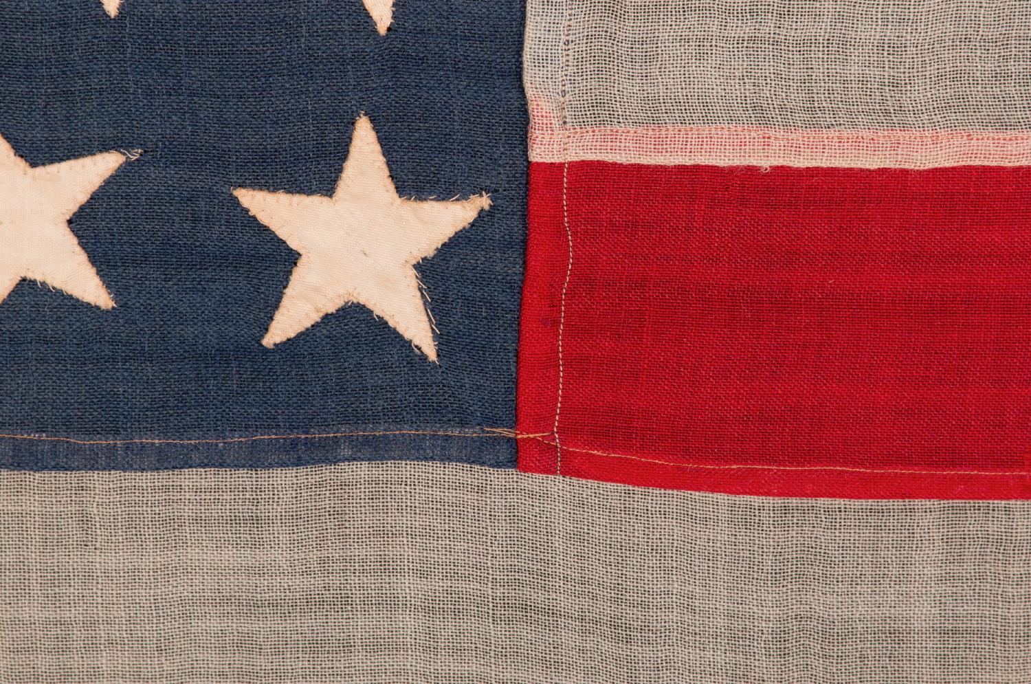 19th Century 38 Star American Flag with Slate Blue Canton Signed 