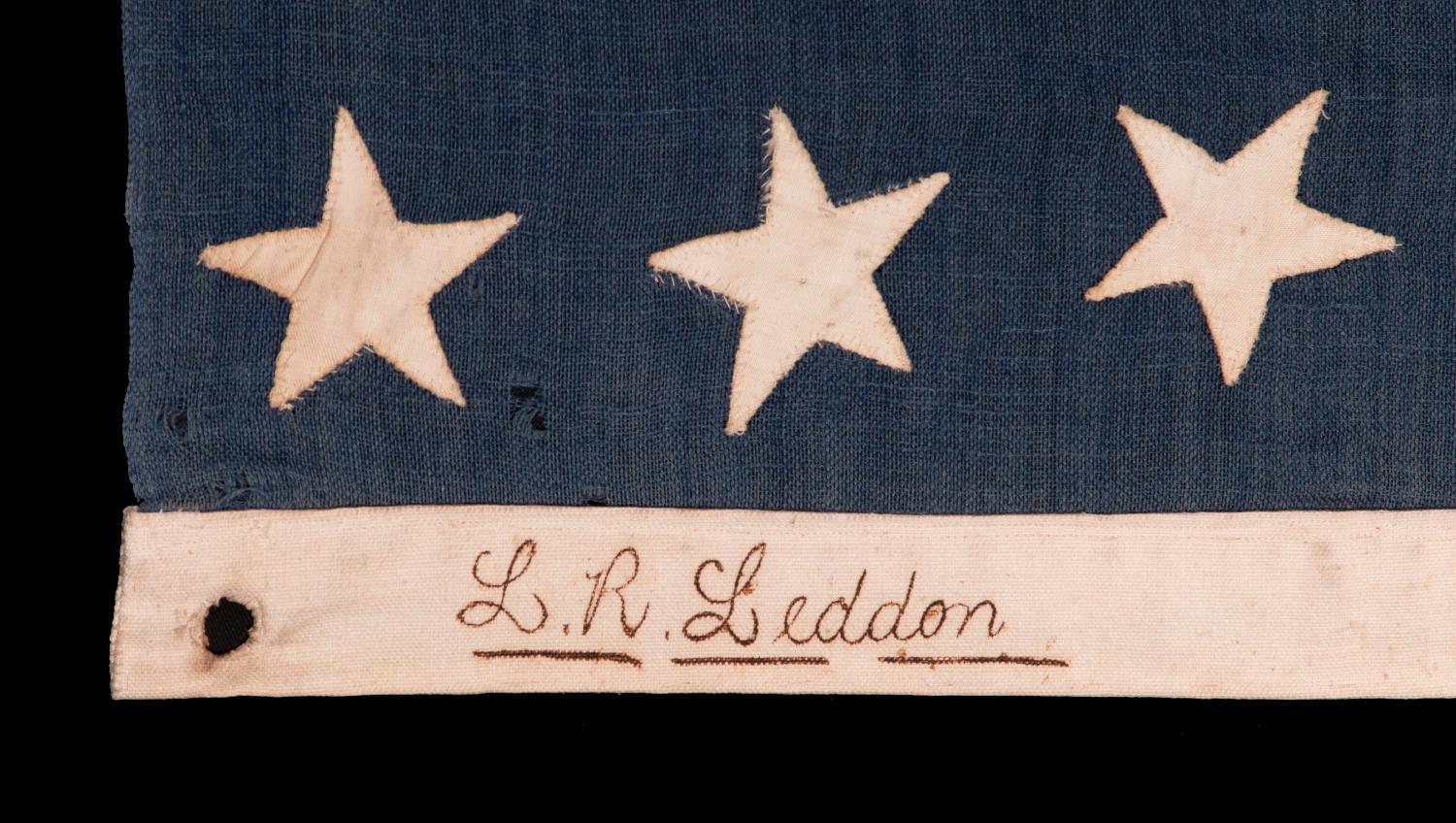 Wool 38 Star American Flag with Slate Blue Canton Signed 