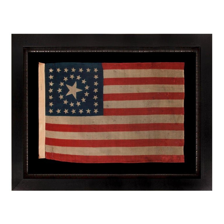 38 Star American Flag With Stars in a Rare Circle-In-A- Square Medallion For Sale