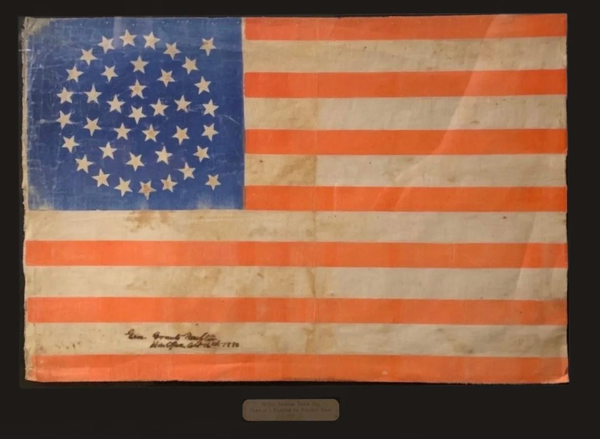 Glazed 38-Star American Parade Flag, Flown at a Reception for President Grant, 1880