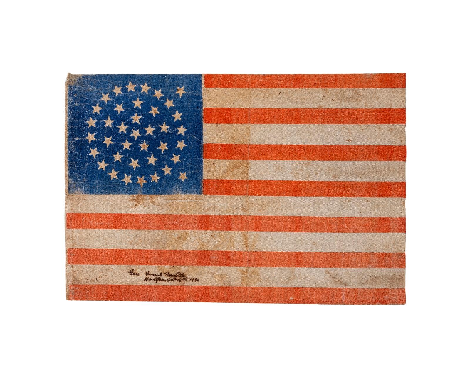 38-Star American Parade Flag, Flown at a Reception for President Grant, 1880 In Good Condition In Colorado Springs, CO