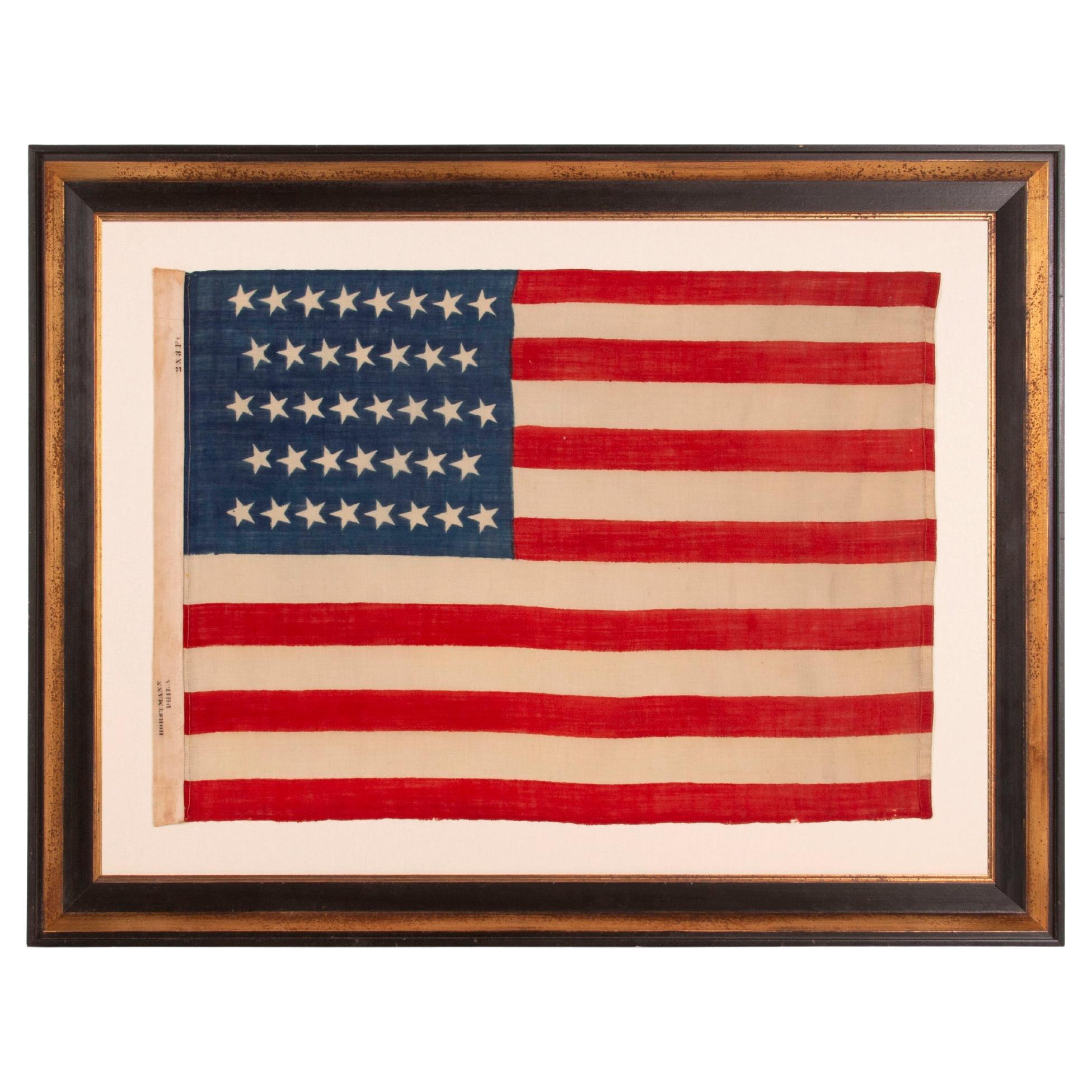 38 Star Antique American Flag by Horstman Brothers, Colorado Statehood, ca 1876 For Sale