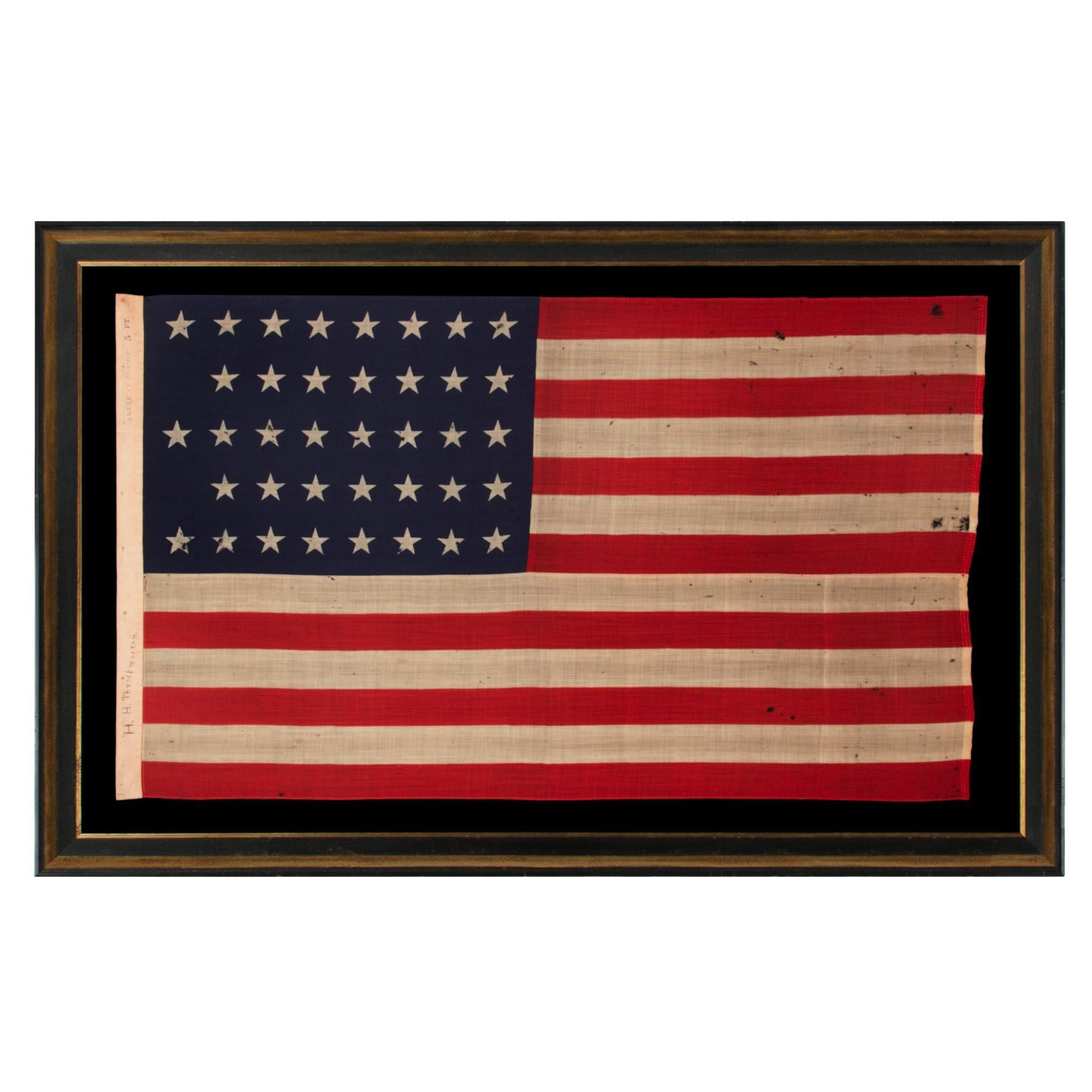 38 Star Antique American Flag, Notched Configuration, Colorado Statehood 1876-89