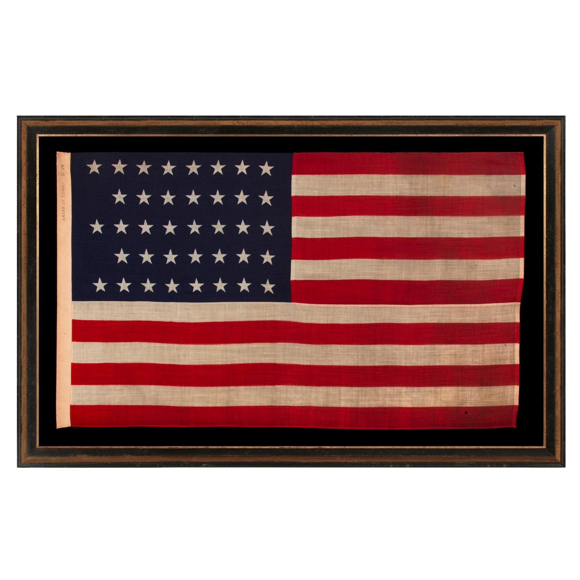 38 Star Antique American Flag, Colorado Statehood, Made in Massachusetts 1876-89