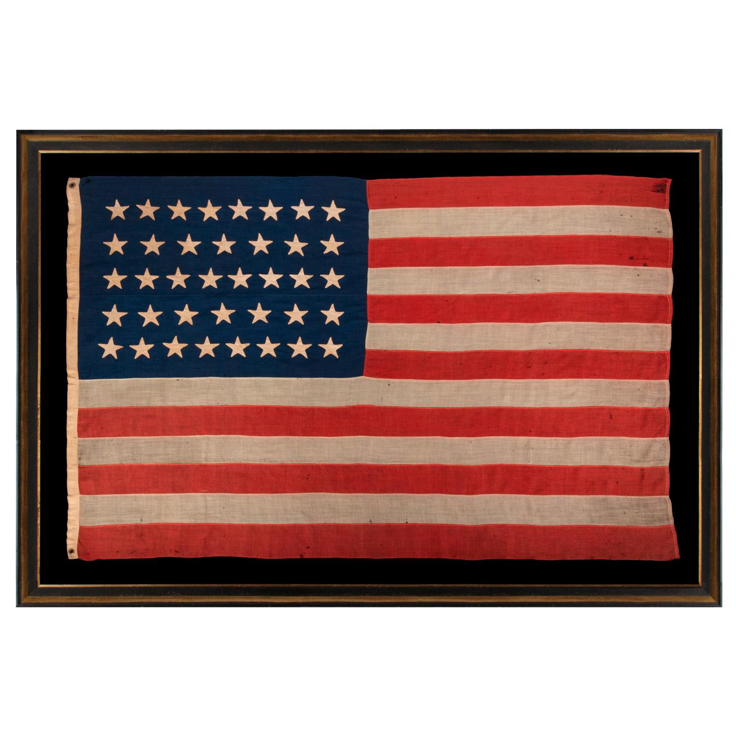 38 Star Antique American Flag with Hand-Sewn Stars, ca 1876-1889