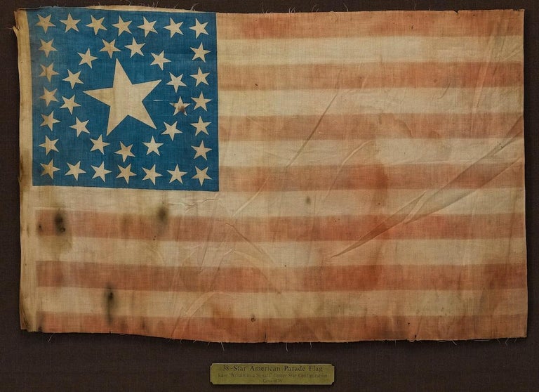 Muslin 38-Star Antique American Flag with Unique Canton, circa 1876-1890 For Sale