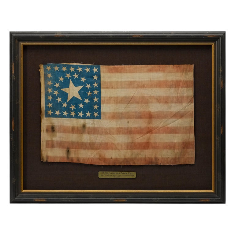 38-Star Antique American Flag with Unique Canton, circa 1876-1890 For Sale