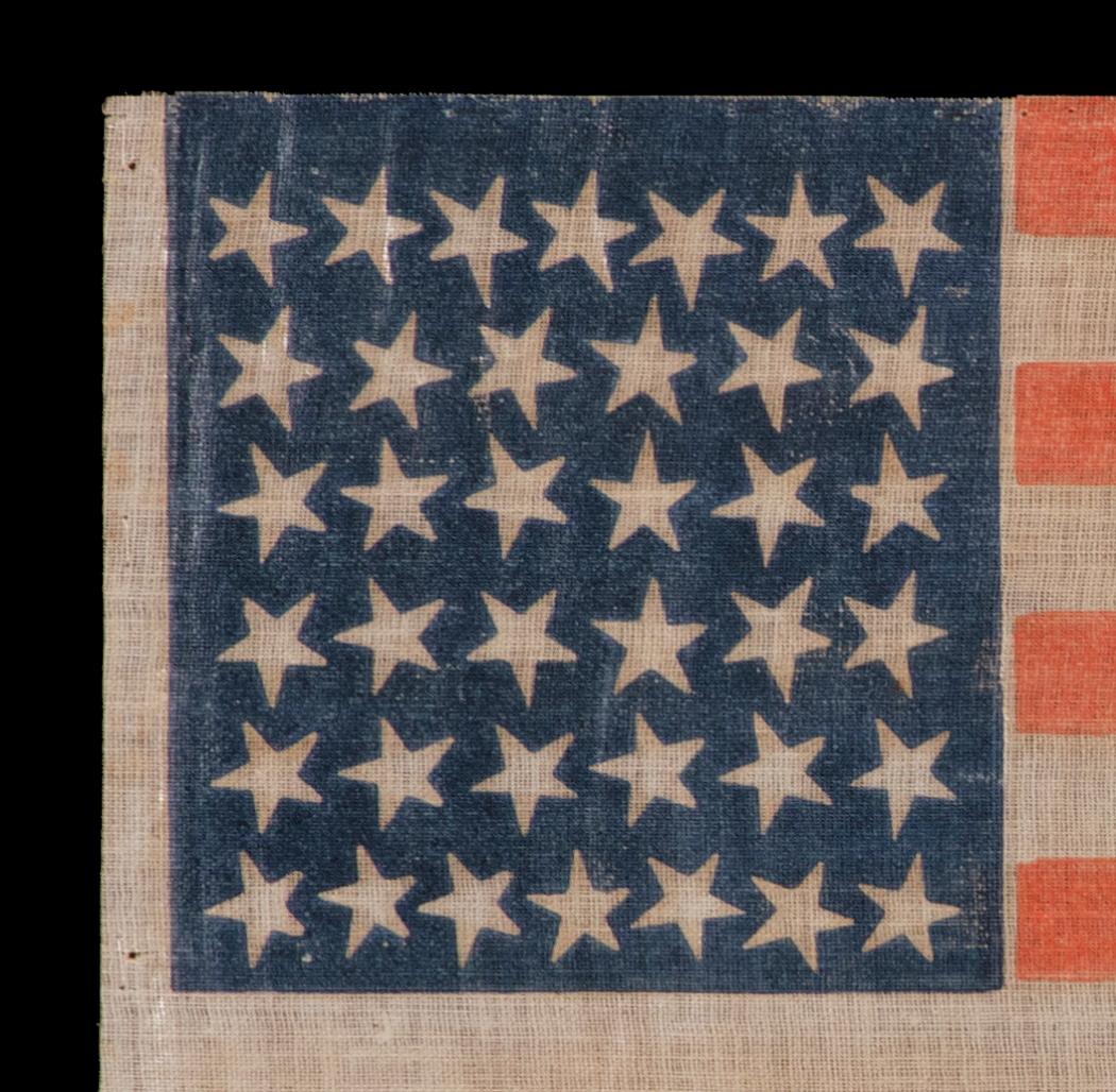 38 Star Antique American Parade Flag with Scattered Star Positioning In Good Condition In York County, PA