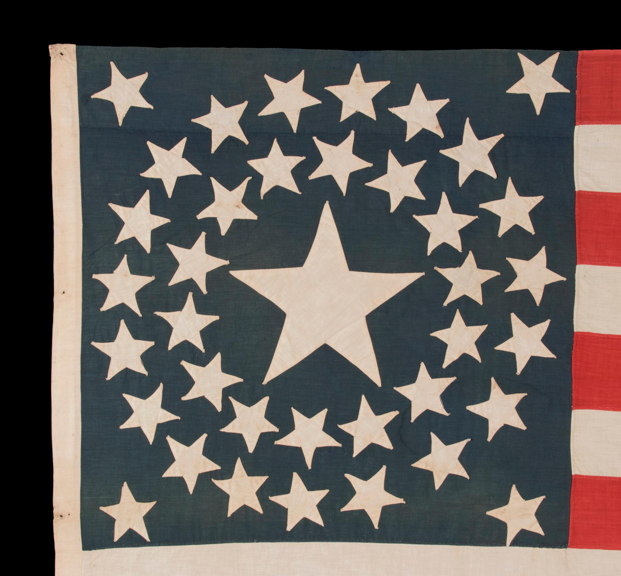 American 38 Star Antique Flag, Stars in Double Wreath Pattern, Colorado Statehood 1876-89 For Sale