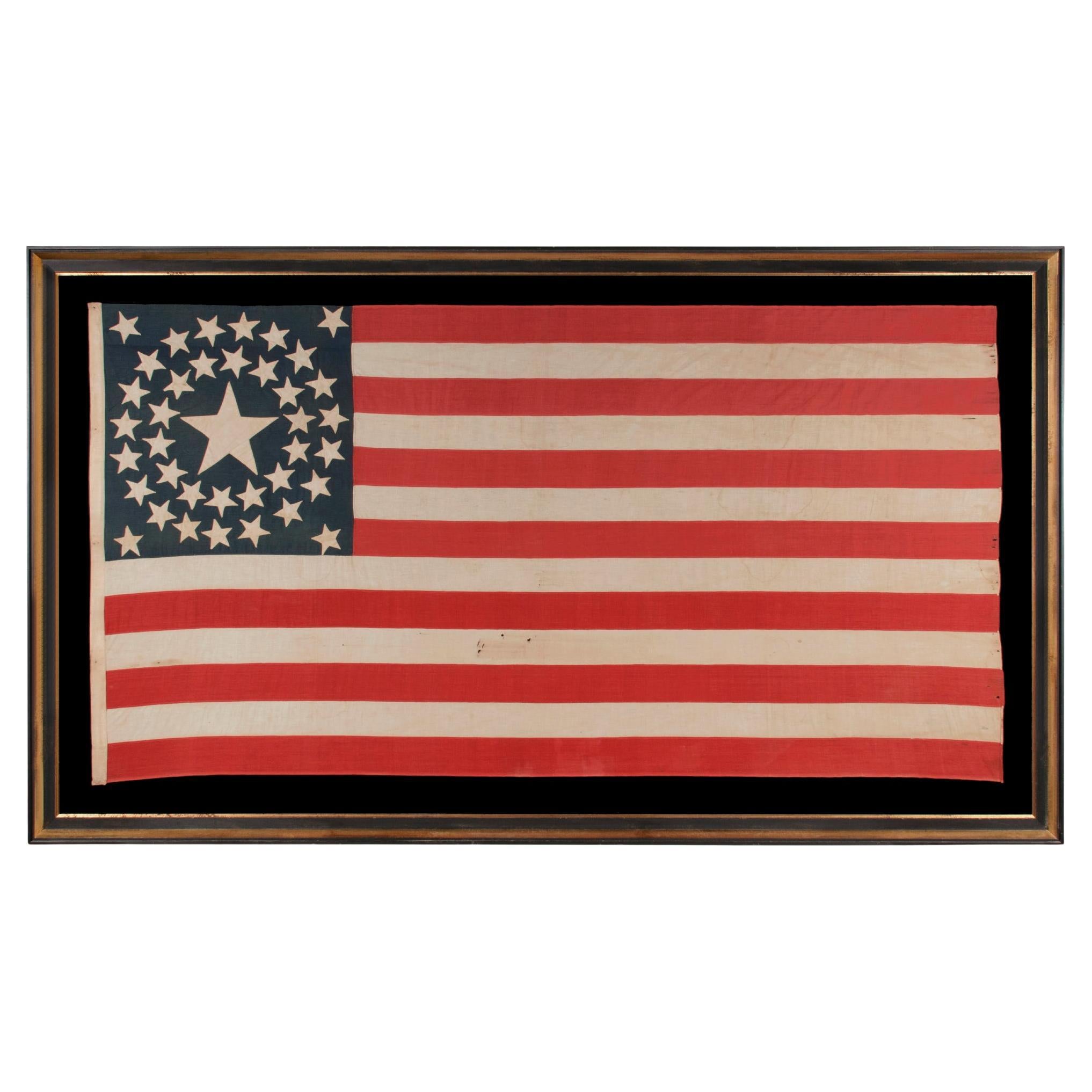 38 Star Antique Flag, Stars in Double Wreath Pattern, Colorado Statehood 1876-89