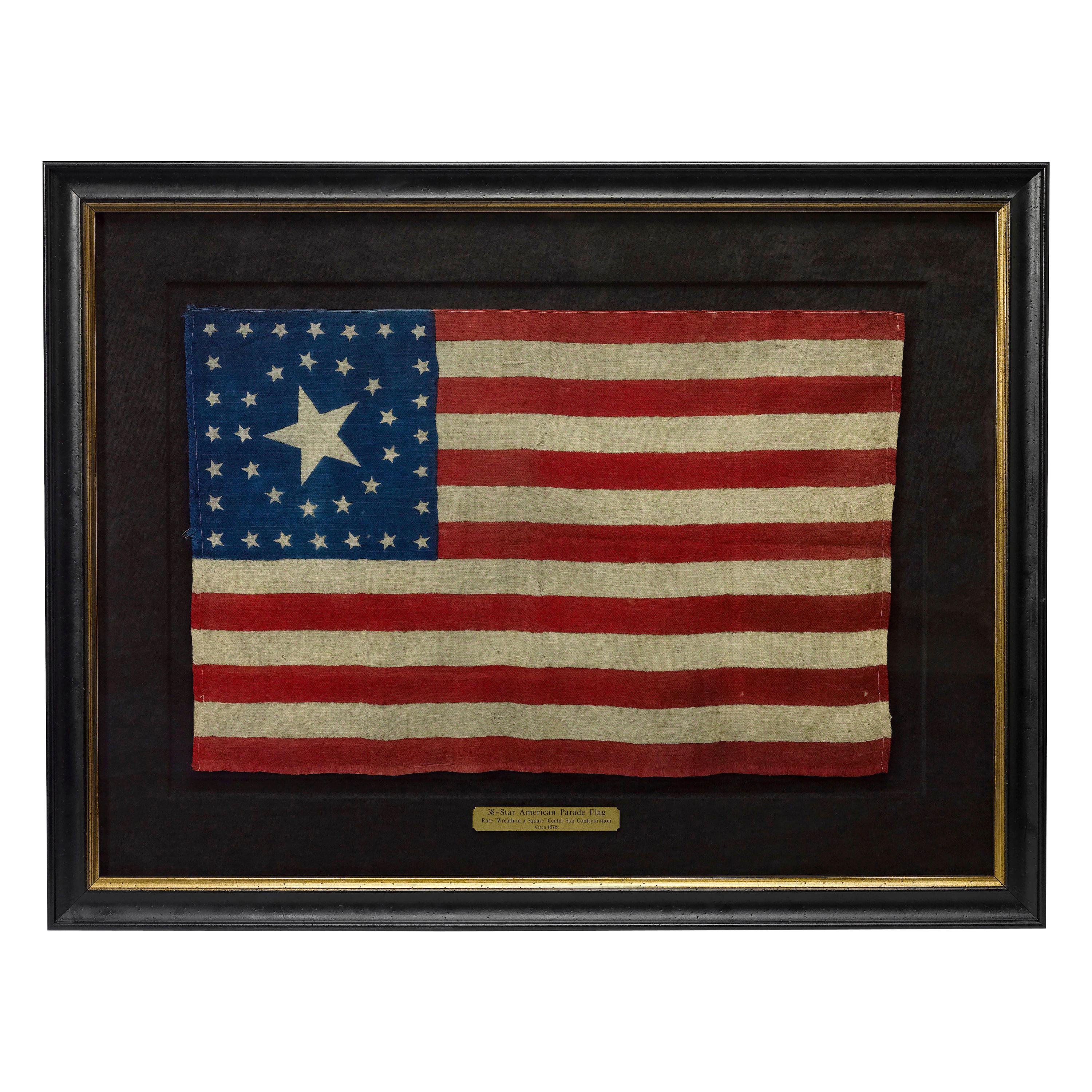 38-Star Antique American Flag with Unique Star Pattern, circa 1876