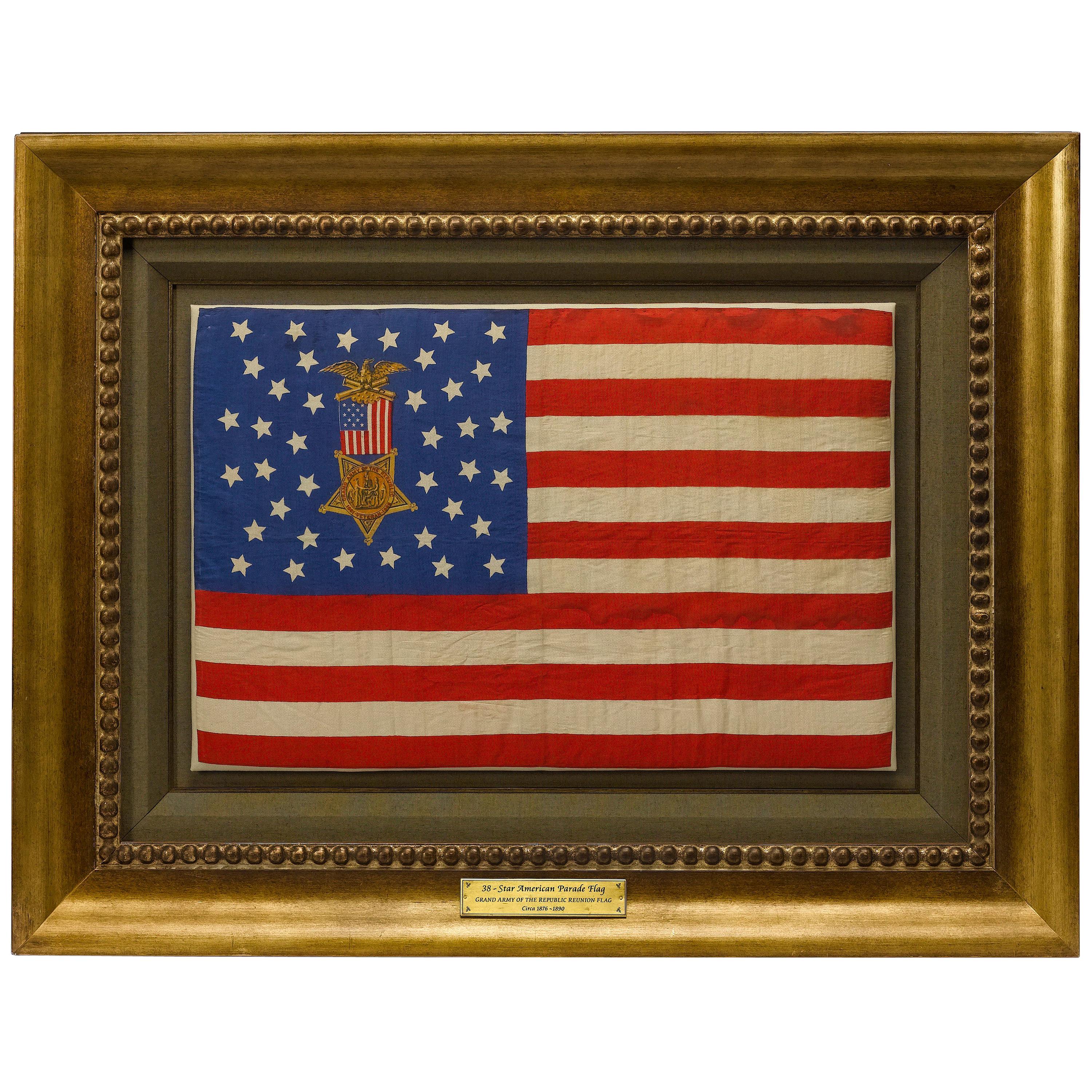 38-Star Antique Grand Army of the Republic American Flag, Silk, circa 1885