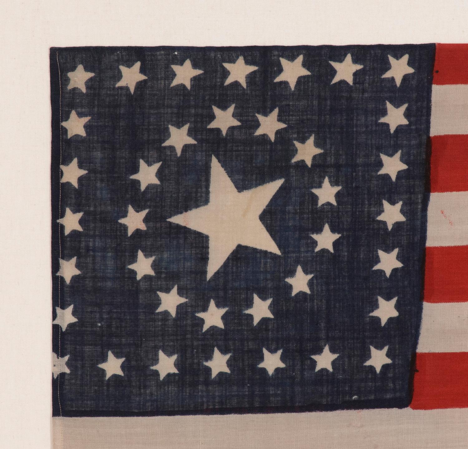 38 Star, Circle-In-A-Square Medallion American Flag, Made by Horstmann Brothers In Good Condition In York County, PA