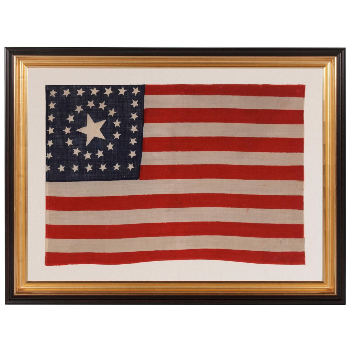 38 Star, Circle-In-A-Square Medallion American Flag, Made by Horstmann Brothers