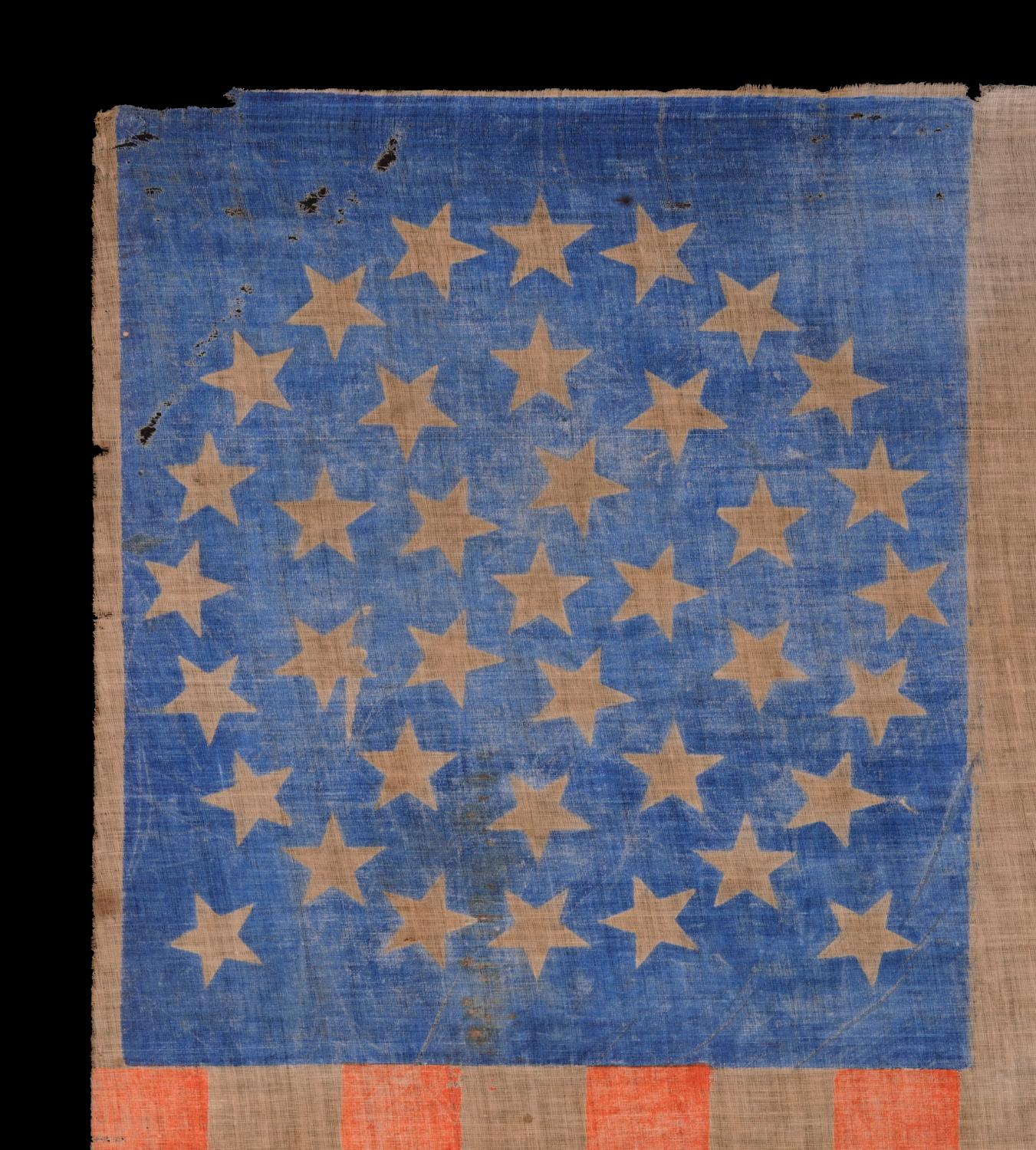 38 Stars in a Medallion Configuration with 2 Outliers on a Antique American Flag In Good Condition In York County, PA