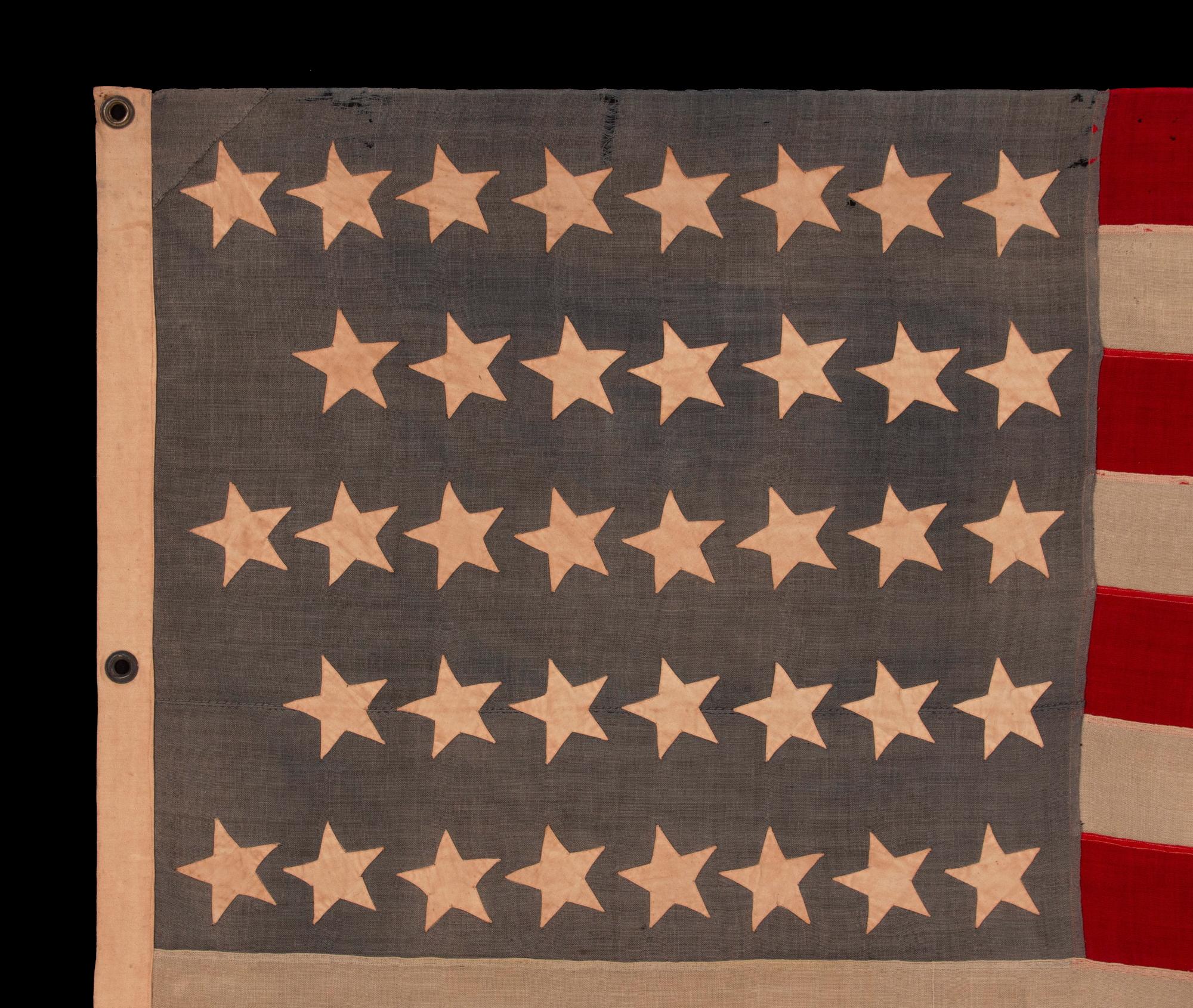 38 Stars in a Notched Pattern Antique American Flag, Colorado Statehood 1876-89 In Good Condition In York County, PA
