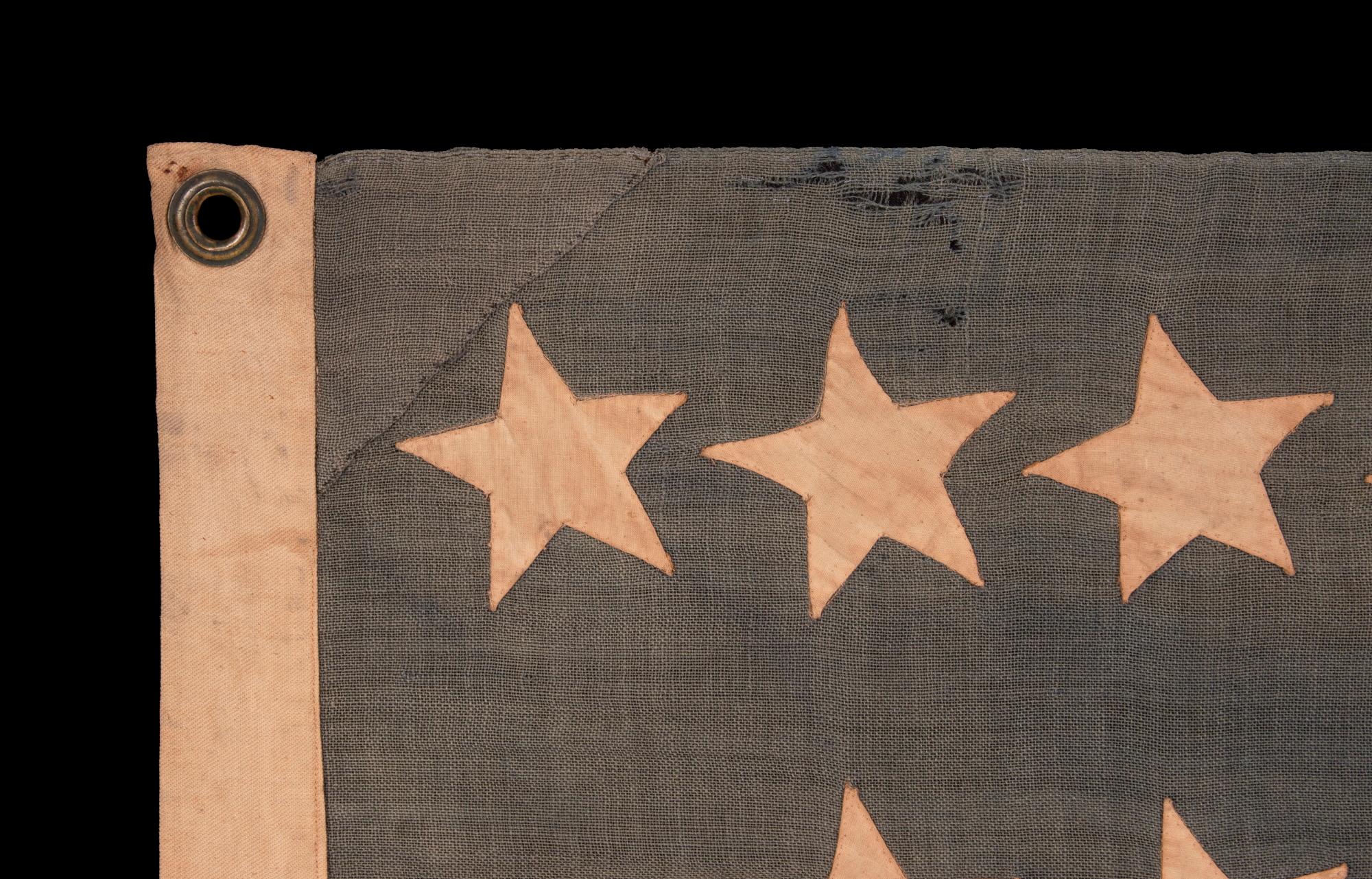 Cotton 38 Stars in a Notched Pattern Antique American Flag, Colorado Statehood 1876-89