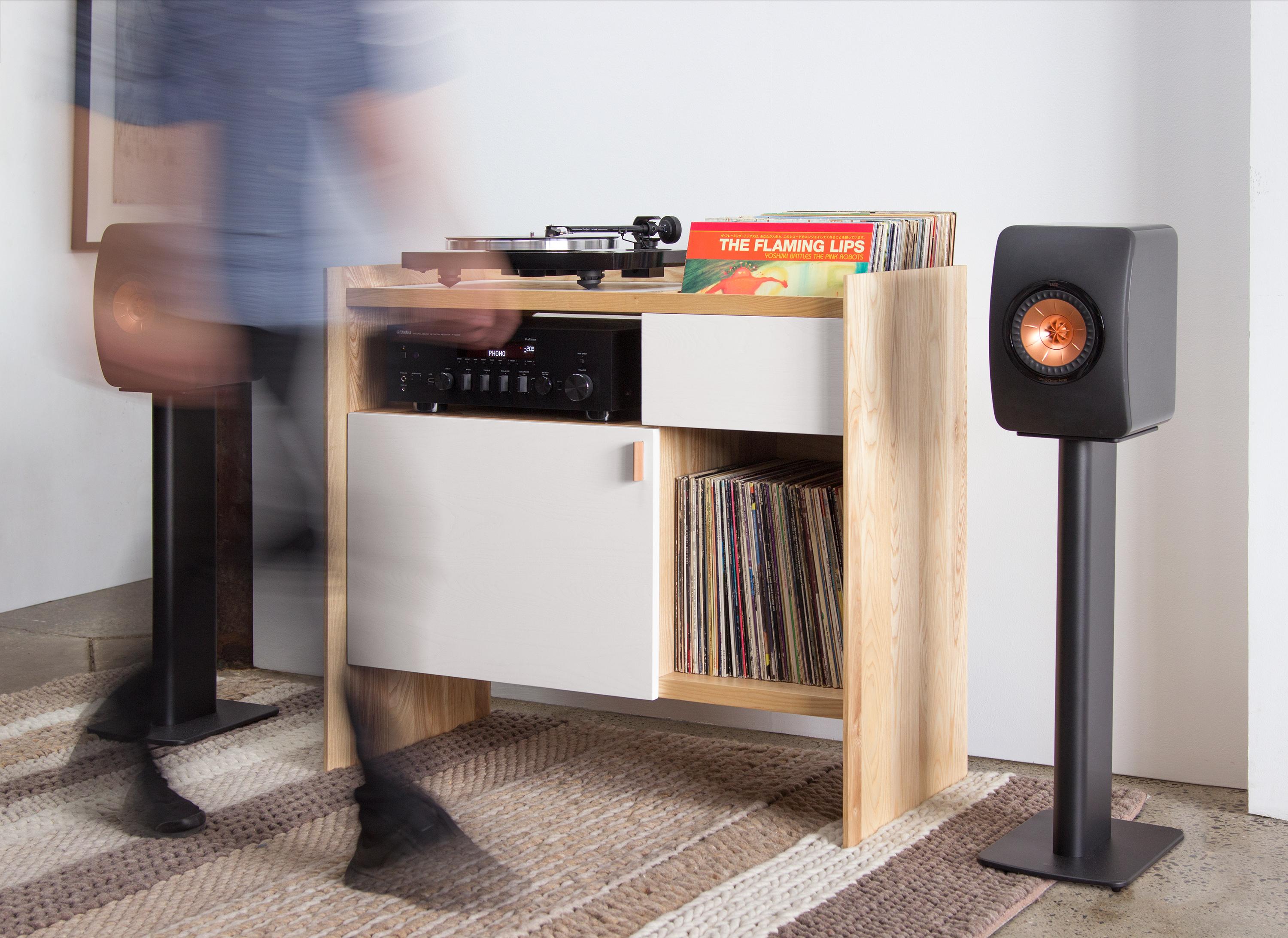 record stand with storage