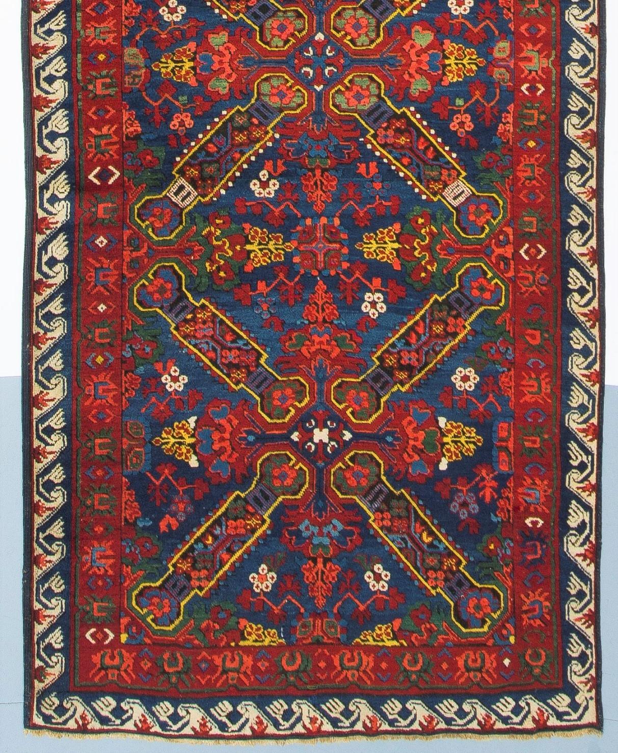 Hand-Knotted 3'8'' x 11’6'' Antique Caucasian Seychour Runner Rug, 19th Century For Sale