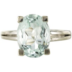 3, 80 Carat Aquamarine 18 Karat White Gold Ring 