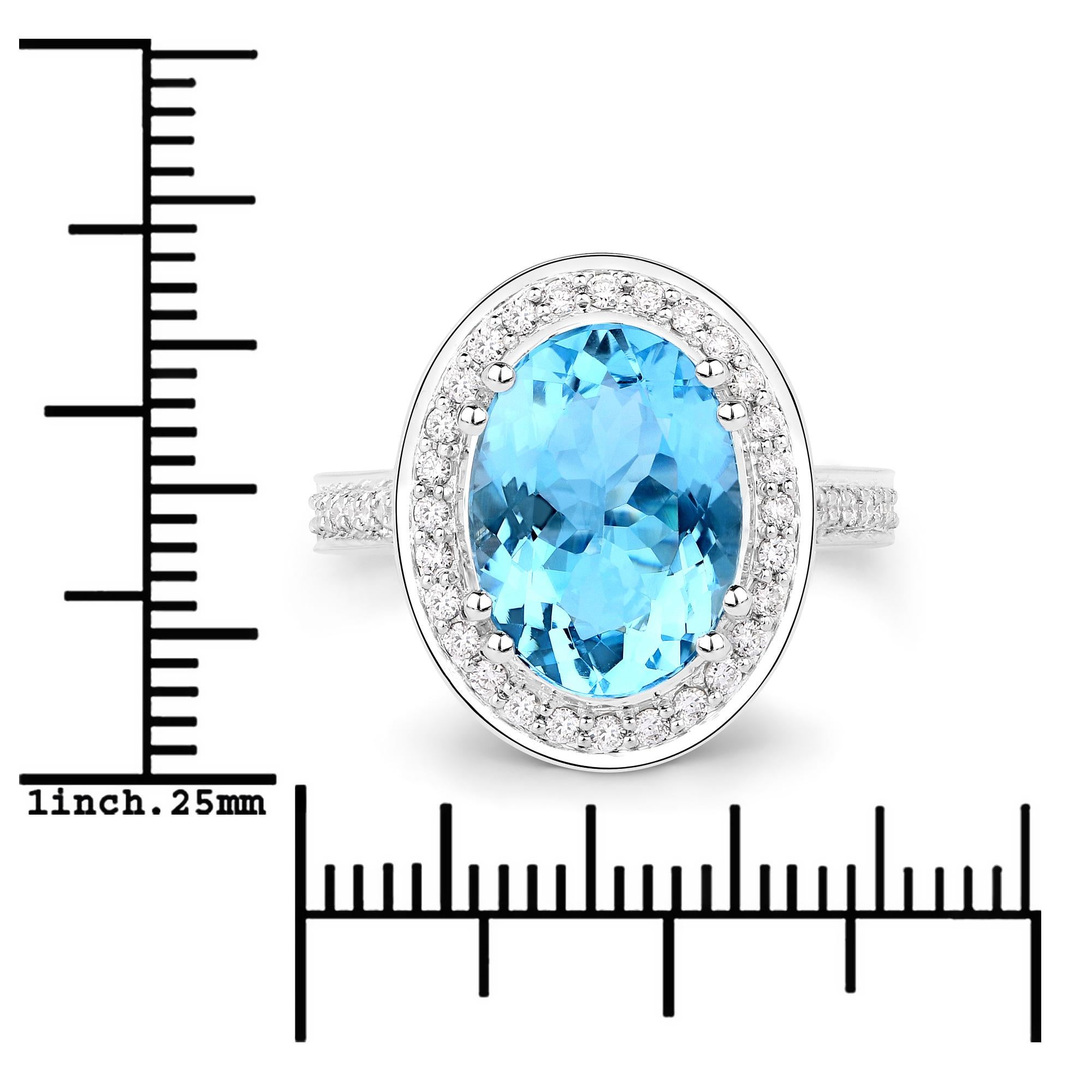 3.80 Carat Aquamarine and Diamond 14 Karat White Gold Cocktail Ring In New Condition For Sale In Great Neck, NY