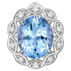 Bague aigue-marine de 3,80 carats en or blanc 18 carats avec diamant blanc.