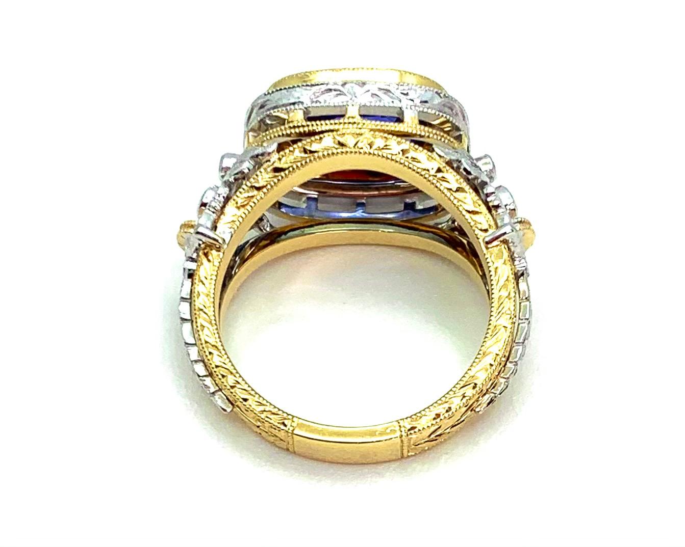 Ring mit 3,80 Karat blauem Saphir und Diamant, handgefertigt aus 18k Gelb- und Weißgold im Zustand „Neu“ in Los Angeles, CA