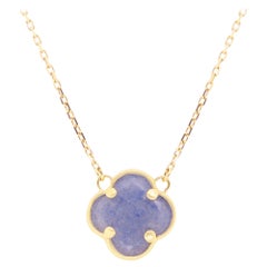 3.80 Carat Clover Blue Quartz Pendant Necklace 14 Karat Yellow Gold