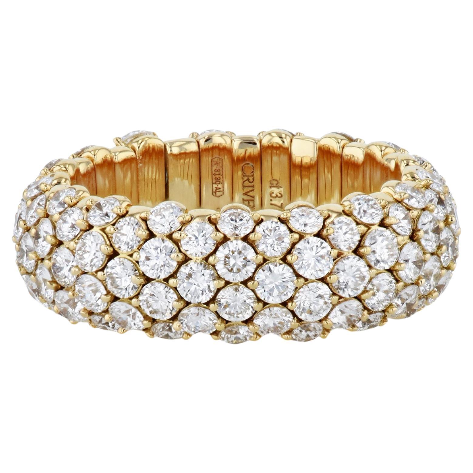 3.80 Carat Diamond Pave Wide Stretch Ring 18 Karat Yellow Gold  For Sale