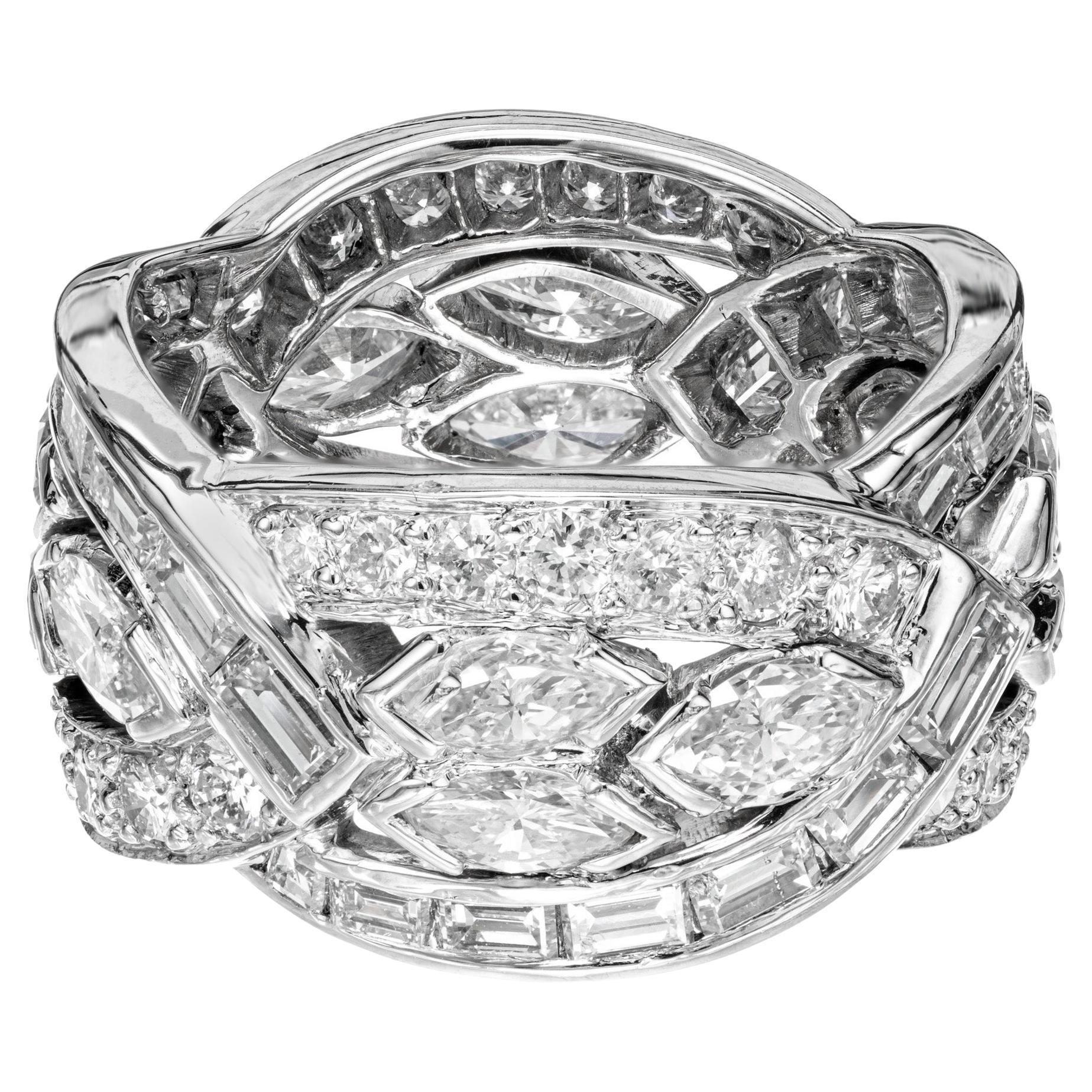 3.80 Carat Diamond Platinum Wide Band Ring For Sale