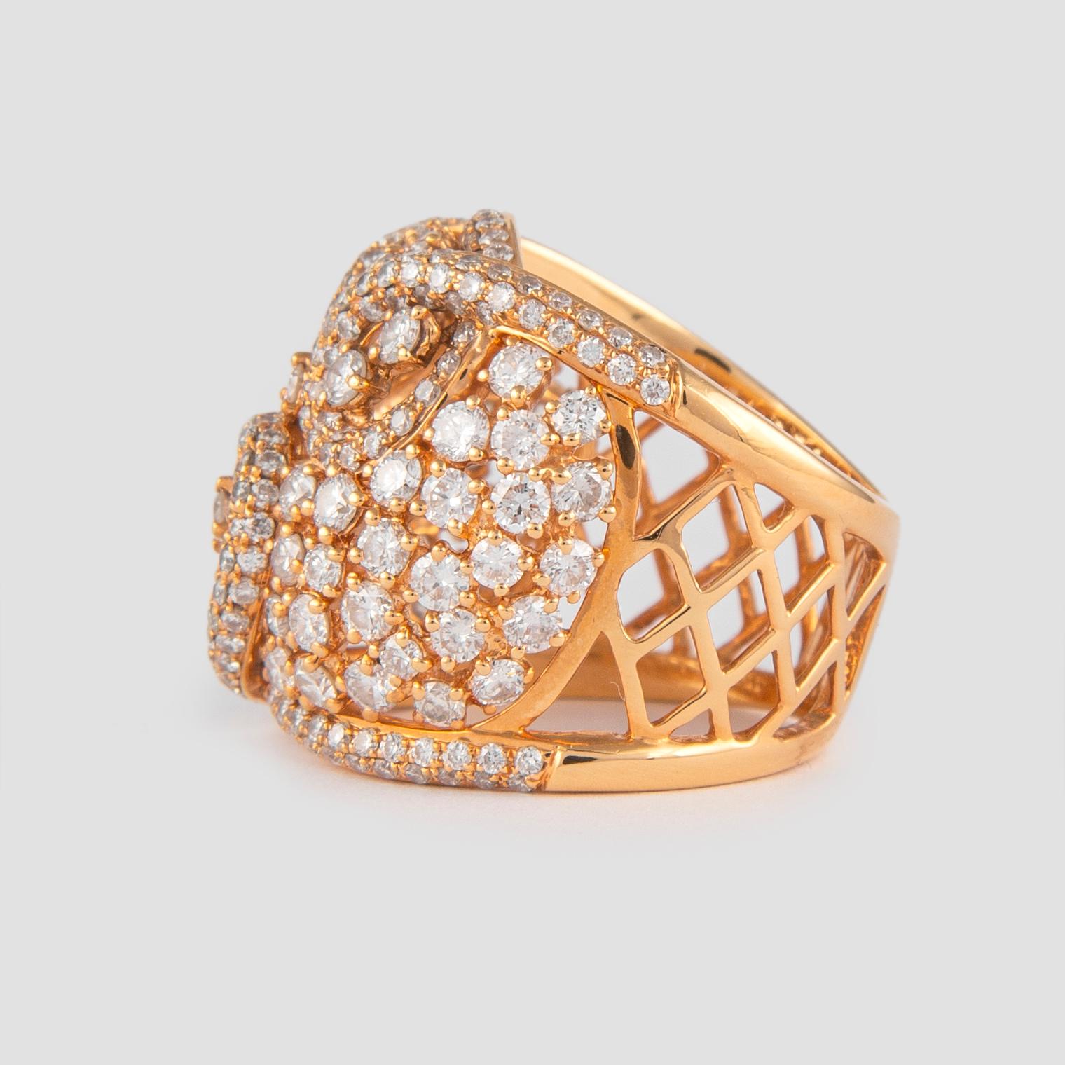 Round Cut 3.80 Carat Domed Diamond and 18 Karat Rose Gold Cocktail Ring For Sale
