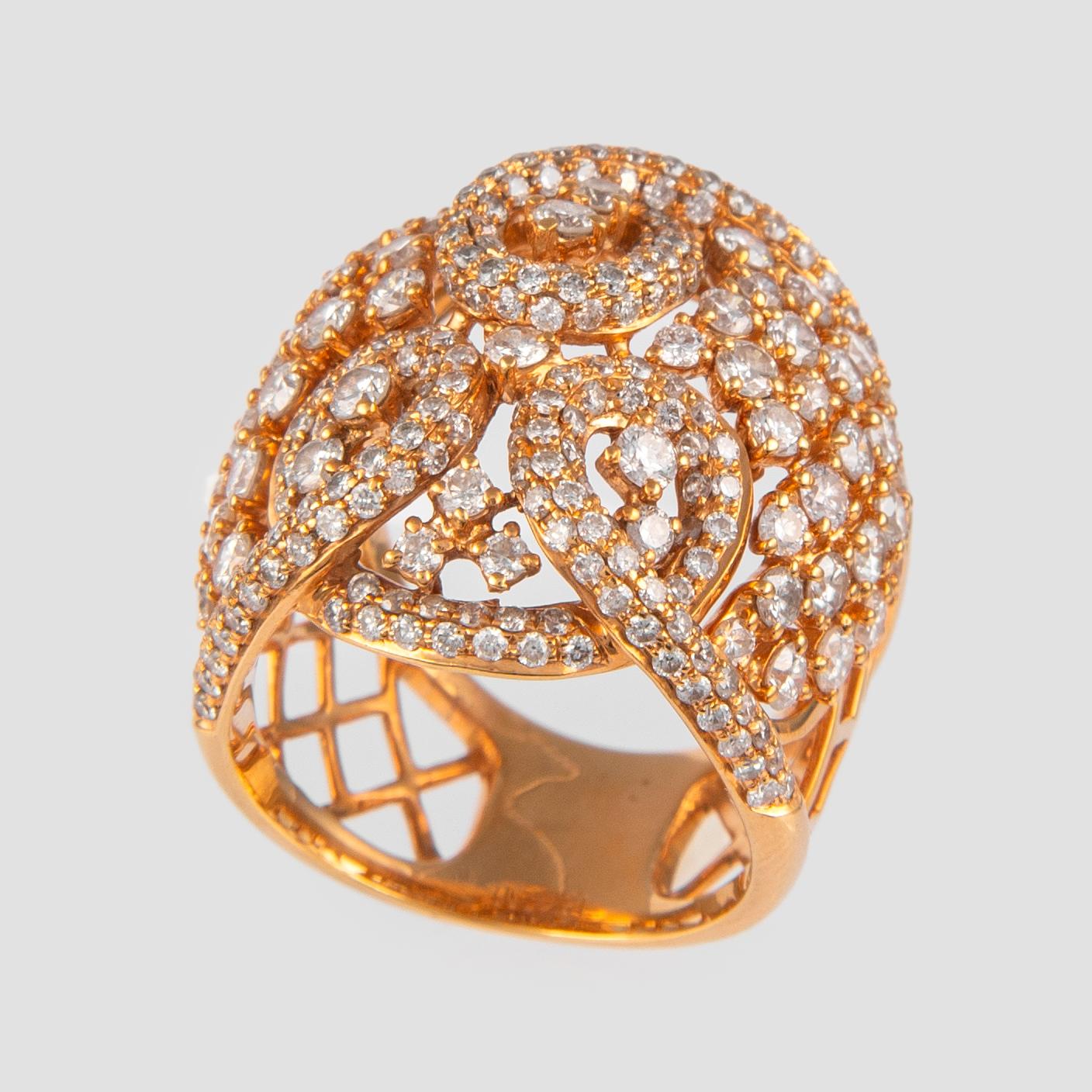 Women's 3.80 Carat Domed Diamond and 18 Karat Rose Gold Cocktail Ring For Sale