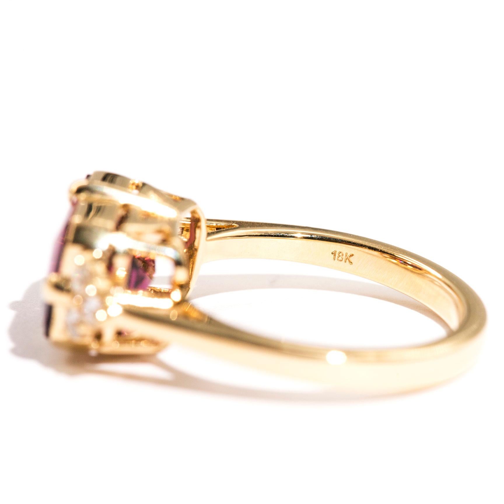 3.80 Carat Emerald Cut Red Purple Tourmaline and Diamond 18 Carat Gold Ring 1