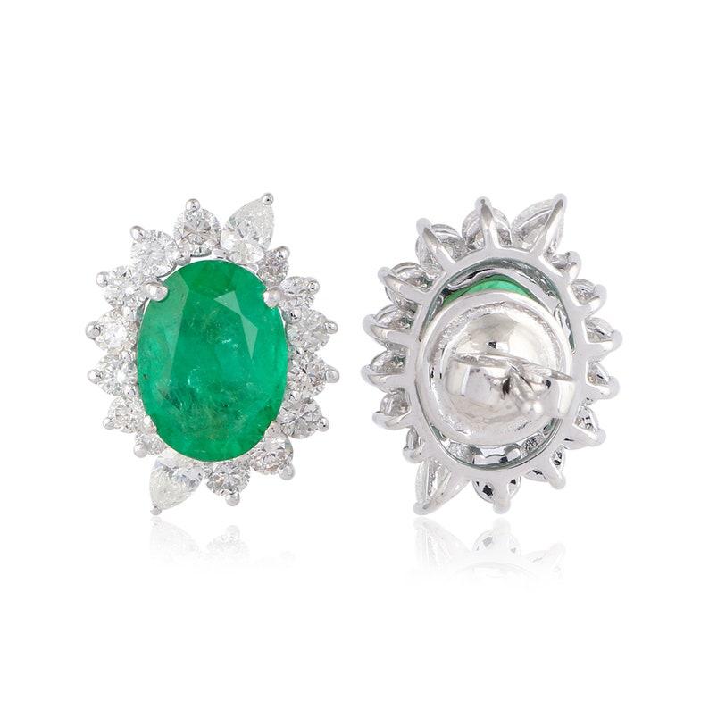 Modern 3.80 Carat Emerald Diamond 14 Karat Gold Oval Stud Earrings For Sale