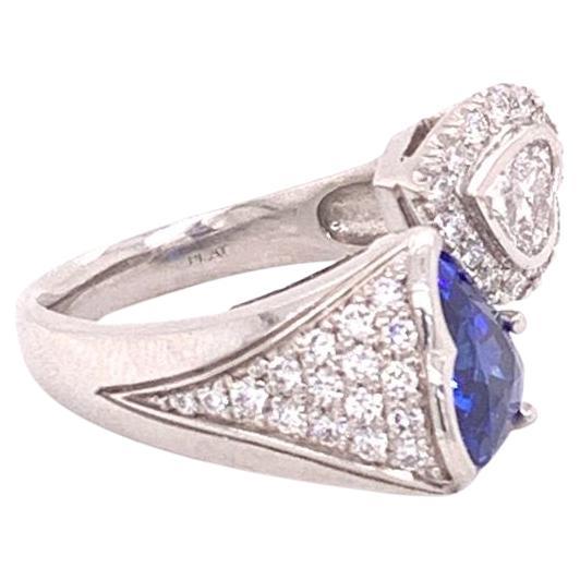 Modern  3.80 carat Heart Shape Blue Sapphire and a Heart Shape Diamond Ring For Sale