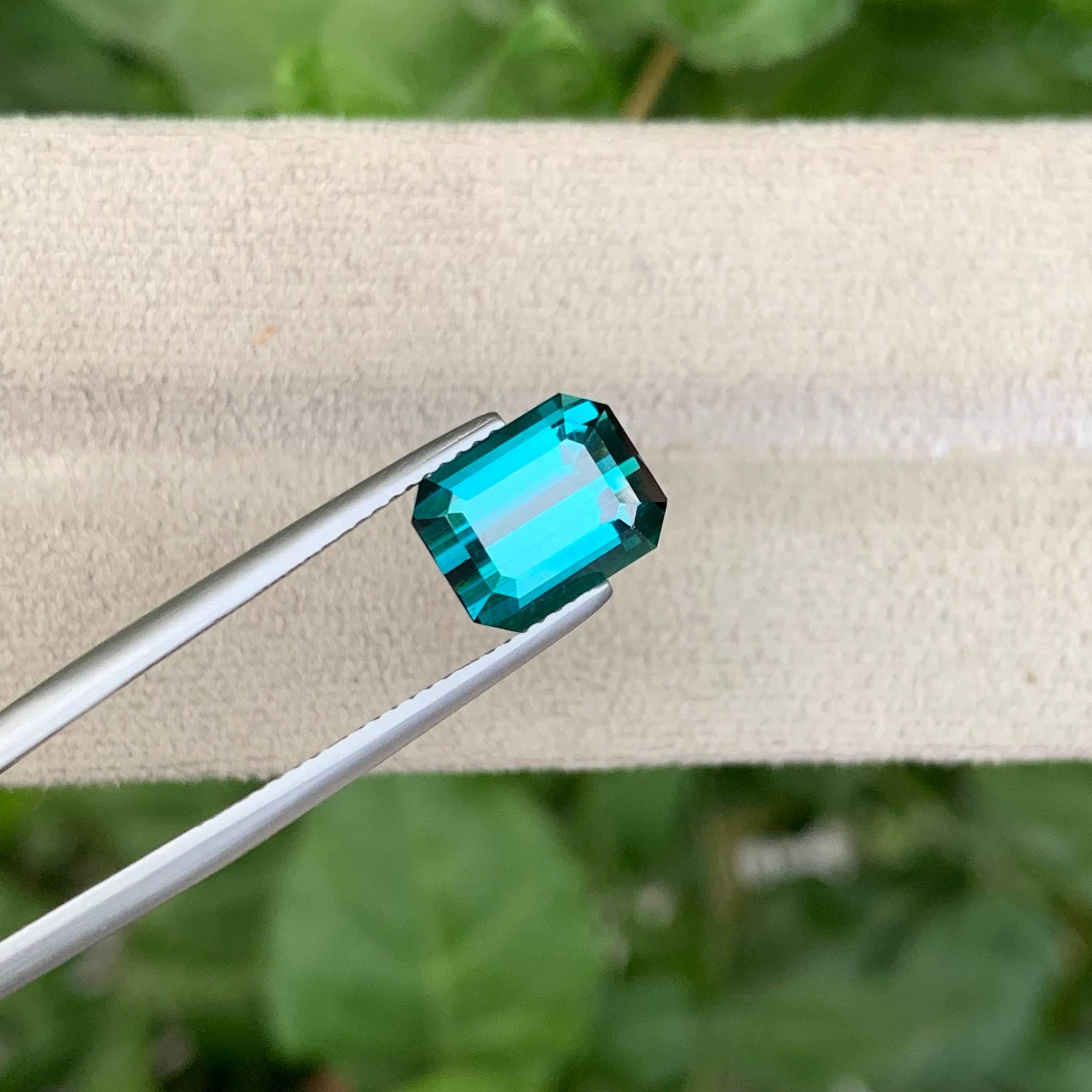 Modern 3.80 Carat Loose Lagoon Blue Tourmaline Stone Emerald Cut Afghan Gemstone For Sale