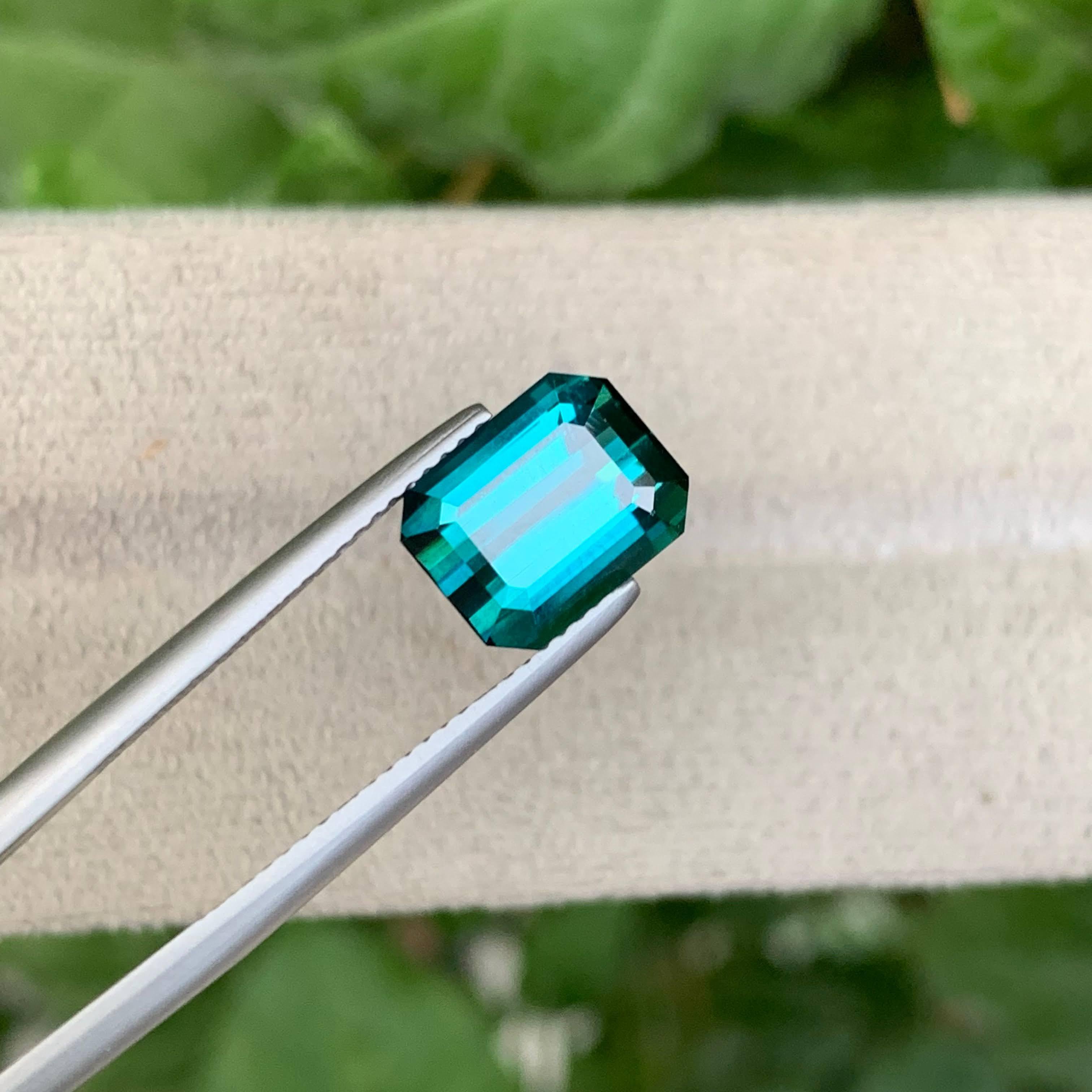 Women's or Men's 3.80 Carat Loose Lagoon Blue Tourmaline Stone Emerald Cut Afghan Gemstone For Sale