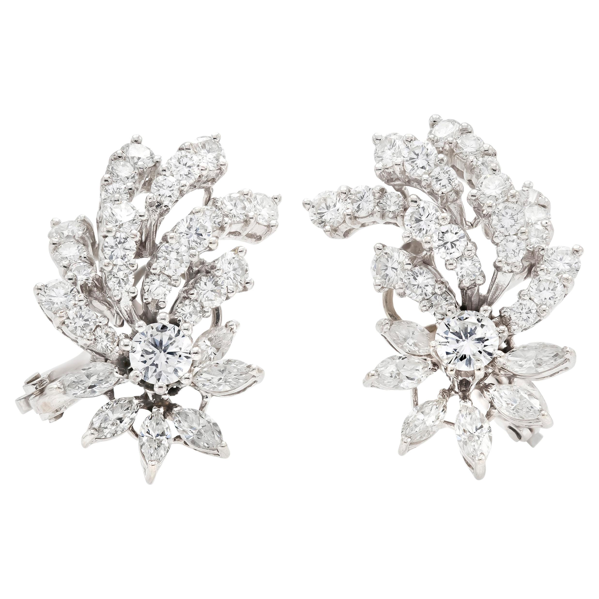 3.80 Carat Multi-cut Diamond Bouquet Earrings For Sale