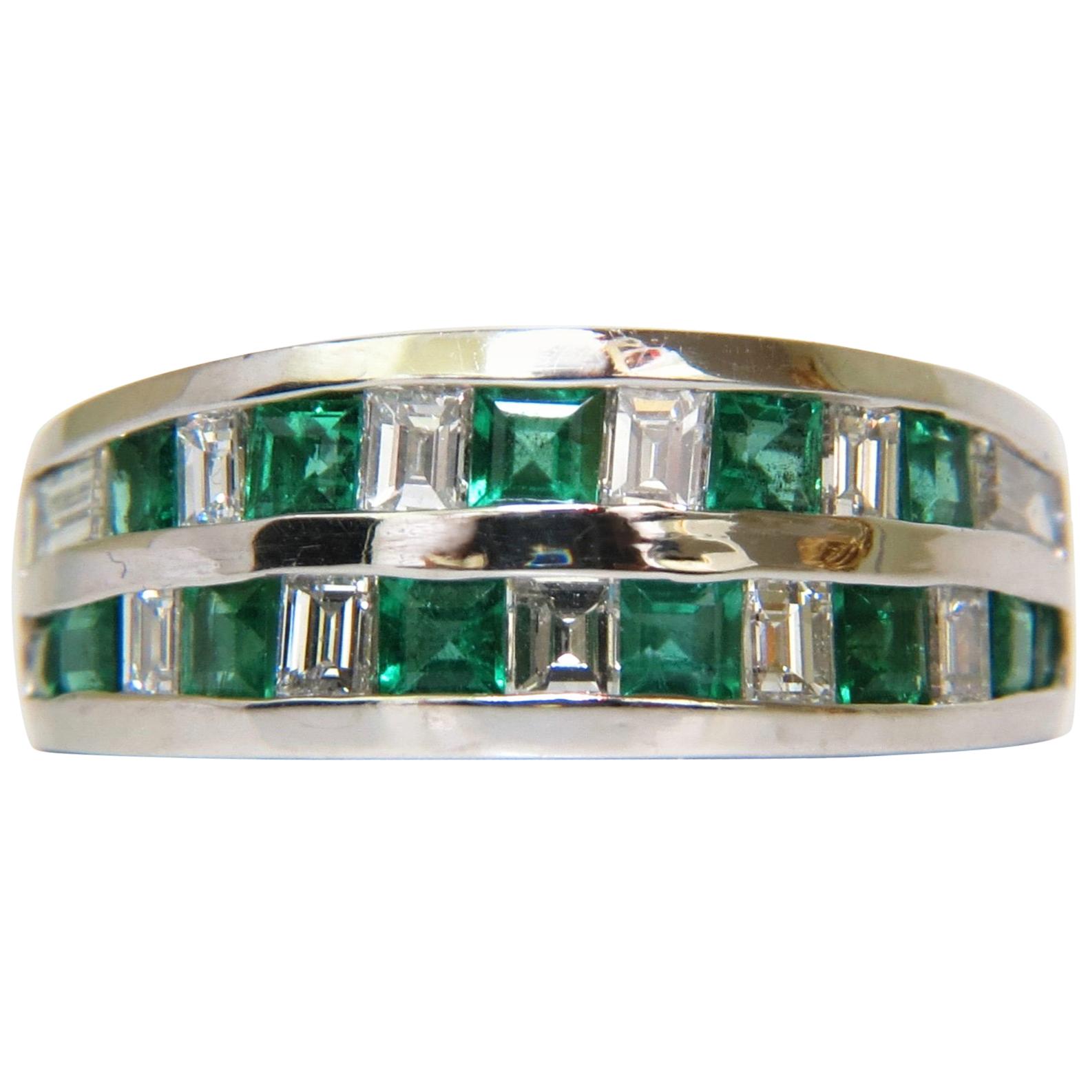 3.80 Carat Natural Diamond Emerald Ring F/VS Platinum 15 Grams