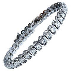 3.80 Carat Natural Diamonds Interlink Tennis Bracelet 14 Karat Gold