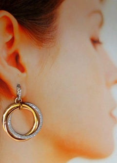 3.80 Carat Natural Diamonds Rolling Loop Rings Dangle Earrings 14 Karat