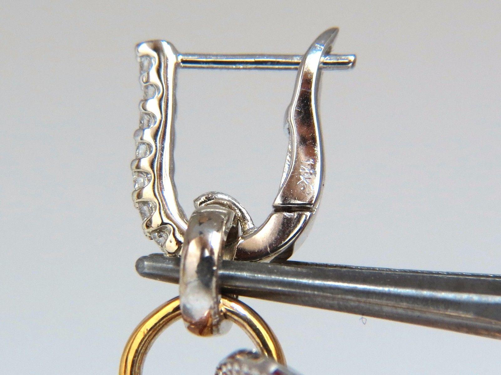 Round Cut 3.80 Carat Natural Diamonds Rolling Loop Rings Dangle Earrings 14 Karat For Sale