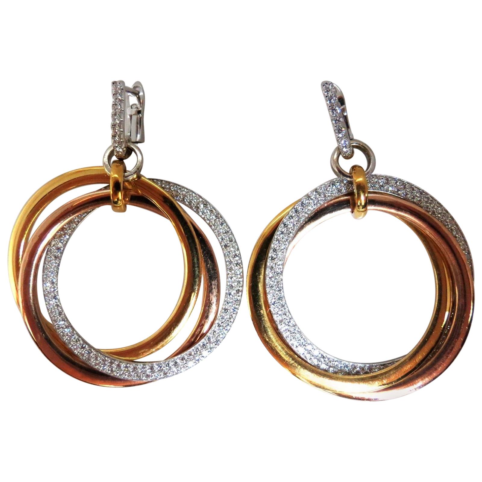 3.80 Carat Natural Diamonds Rolling Loop Rings Dangle Earrings 14 Karat