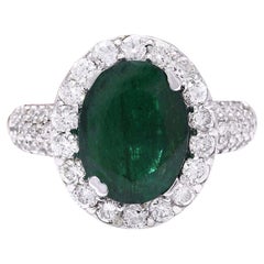 Emerald Diamond Ring In 14 Karat Solid White Gold