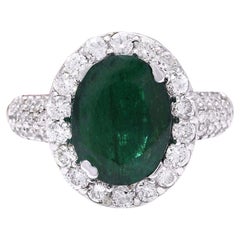 Emerald Diamond Ring In 14 Karat Solid White Gold 