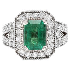 3.80 Carat Natural Emerald and Diamond 14 Karat Solid White Gold Ring