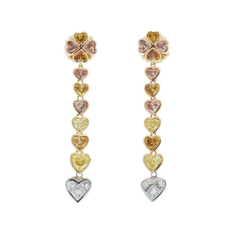 Heart Shape Diamonds Dangle Earrings For Sale at 1stDibs | heart shaped ...